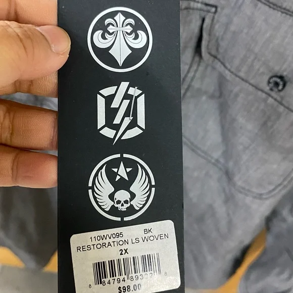 Affliction Black Premium Graphic Button Up Shirt Men Size 2XL Gray - Picture 3 of 8